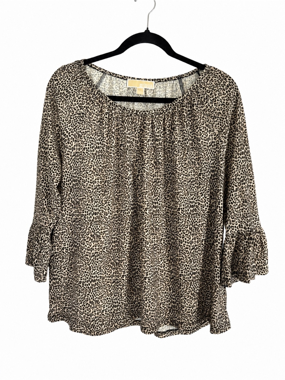 Michael Kors Leopard Print Bell Sleeve Peasant Top NWT Size Large